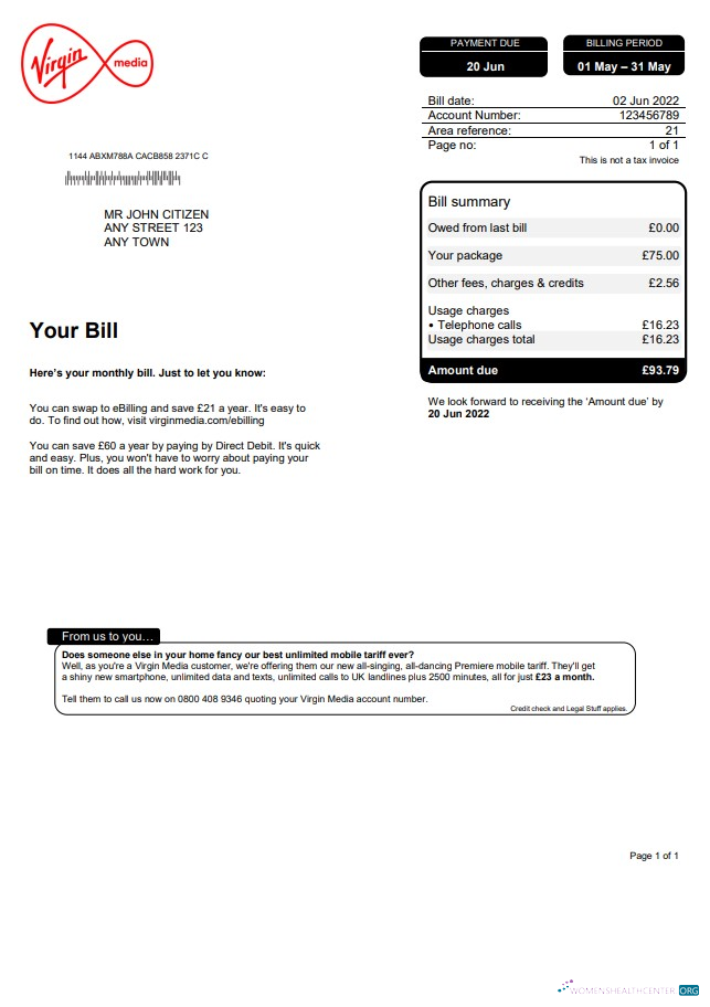 download download United Kingdom Virgin Media utility bill, Word and PDF template PDF template PDF template